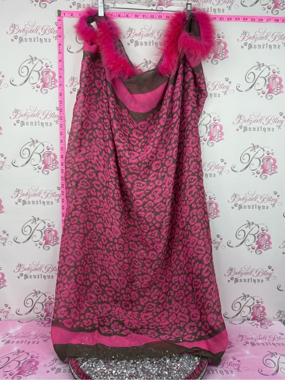 Blue fox skin scarf dyed fur pink Fuchsia Leopard-Print Fur Trim circle scarve